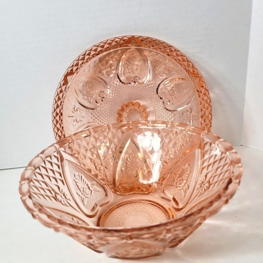 Vintage Glass KIG Indonesian Glass Candy Dish Pink Hearts Pattern - Picture 8 of 12
